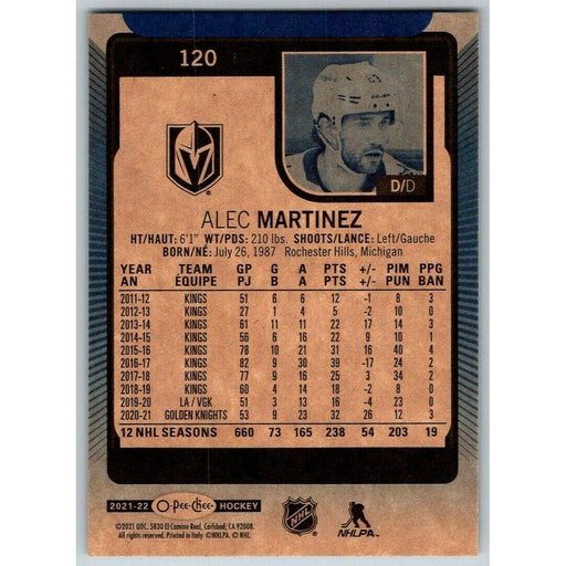 2021-22 O-Pee-Chee #120 Alec Martinez Vegas Golden Knights Blue Parallel - Collectible Craze America