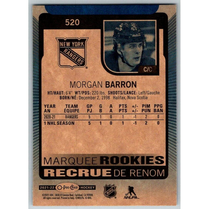 2021-22 O-Pee-Chee Blue Border (UD OPC) Marquee Rookies Morgan Barron RC - Collectible Craze America