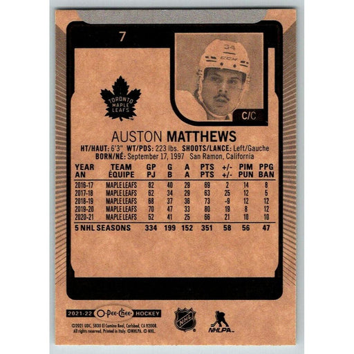 2021-22 O-Pee-Chee (Upper Deck OPC) Auston Matthews Toronto Maple Leafs #7 - Collectible Craze America