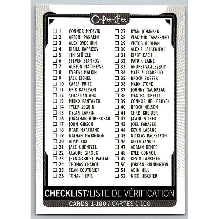 2021-22 O-Pee-Chee (Upper Deck OPC) Checklist Cards 1-100 #100 - Collectible Craze America