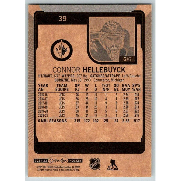2021-22 O-Pee-Chee (Upper Deck OPC) Connor Hellebuyck Winnipeg Jets #39 - Collectible Craze America