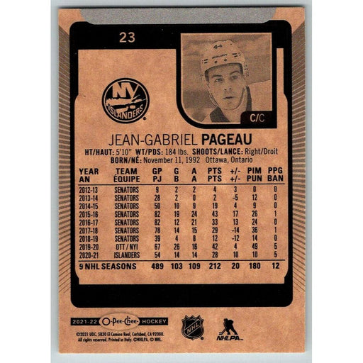 2021-22 O-Pee-Chee (Upper Deck OPC) Jean-Gabriel Pageau New York Islanders #23 - Collectible Craze America