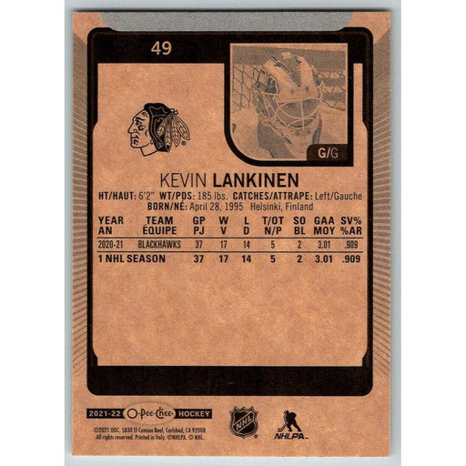 2021-22 O-Pee-Chee (Upper Deck OPC) Kevin Lankinen Chicago Blackhawks #49 - Collectible Craze America