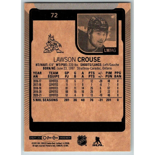 2021-22 O-Pee-Chee (Upper Deck OPC) Lawson Crouse Arizona Coyotes #72 - Collectible Craze America
