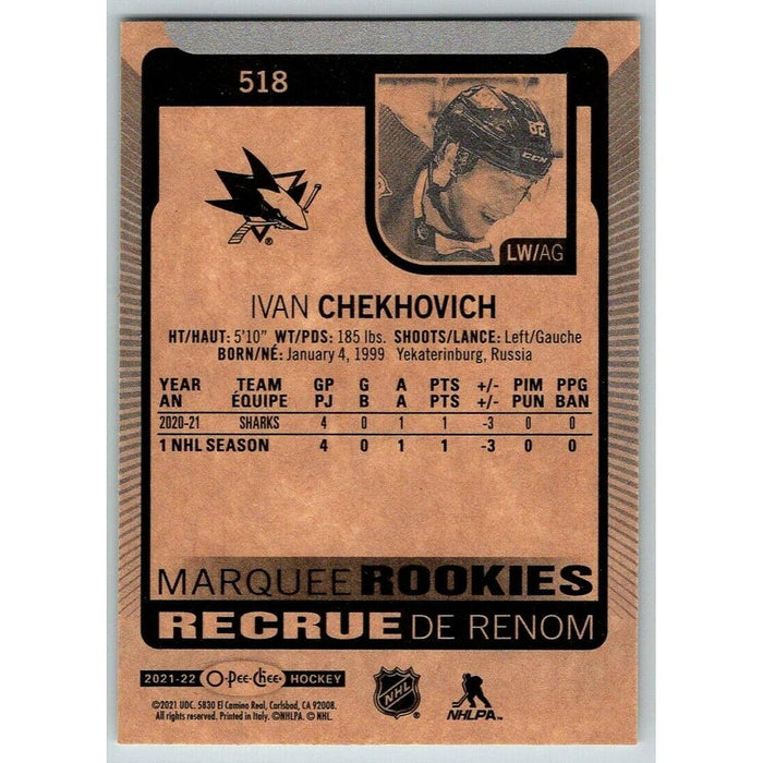 2021-22 O-Pee-Chee (Upper Deck OPC) Marquee Rookies Ivan Chekhovich RC San Jose - Collectible Craze America
