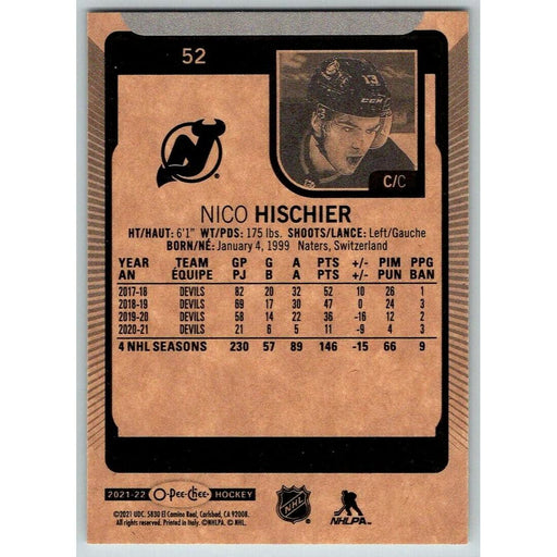 2021-22 O-Pee-Chee (Upper Deck OPC) Nico Hischier New Jersey Devils #52 - Collectible Craze America