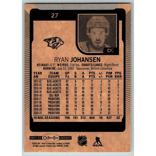 2021-22 O-Pee-Chee (Upper Deck OPC) Ryan Johansen Nashville Predators #27 - Collectible Craze America