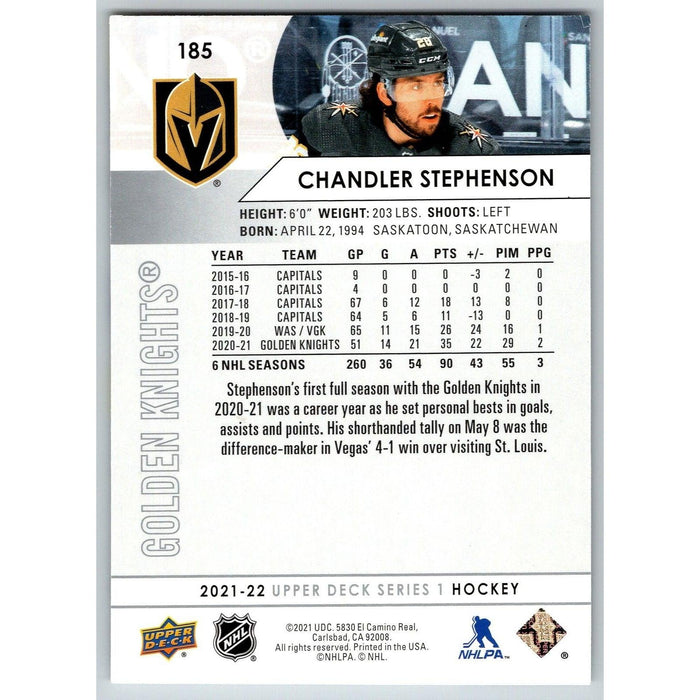 2021-22 UD Hockey Series 1 Chandler Stephenson Vegas Golden Knights #185 - Collectible Craze America