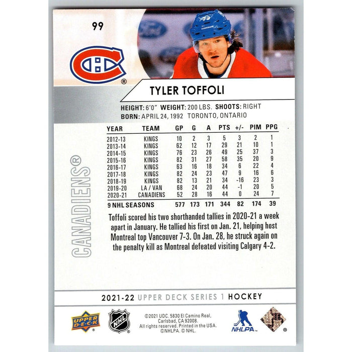 2021-22 UD Hockey Series 1 Tyler Toffoli Montreal Canadiens #99 - Collectible Craze America