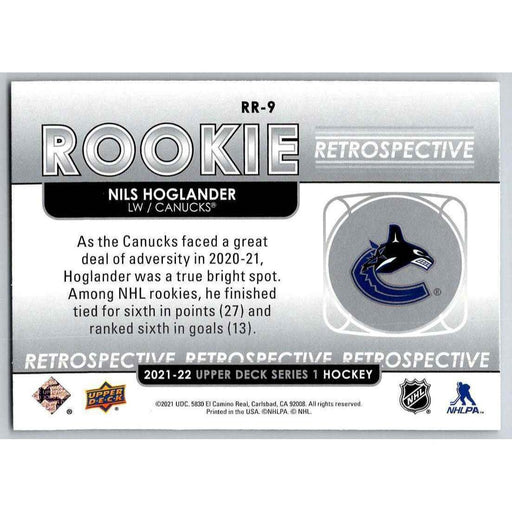 2021-22 Upper Deck Hockey Series 1 Rookie Retrosepctive #RR-9 Nils Hoglander - Collectible Craze America