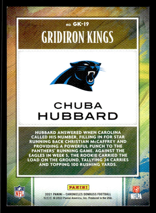 Chuba Hubbard 2021 Panini Chronicles Football Gridiron Kings Pink Back of Card