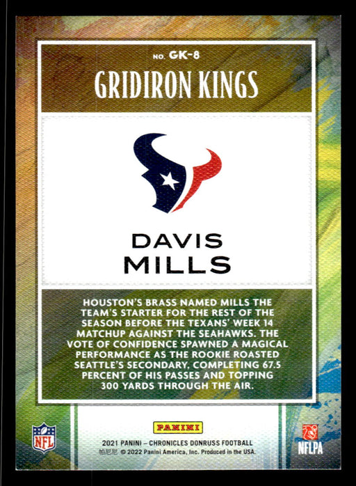 Davis Mills 2021 Panini Chronicles Football Gridiron Kings Pink Back of Card