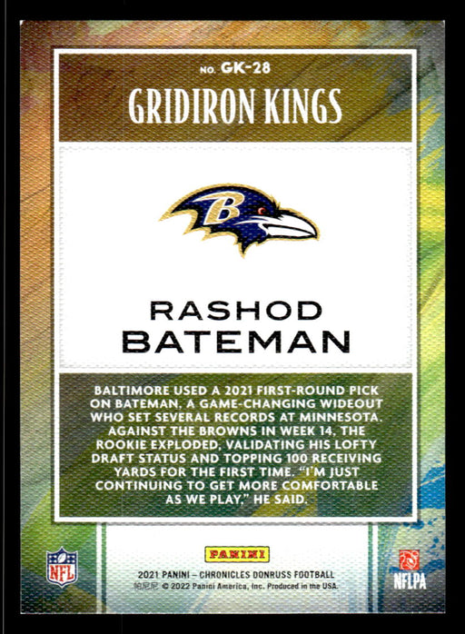 Rashod Bateman 2021 Panini Chronicles Football Gridiron Kings Pink Back of Card