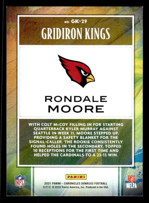 Rondale Moore 2021 Panini Chronicles Football Gridiron Kings Pink Back of Card