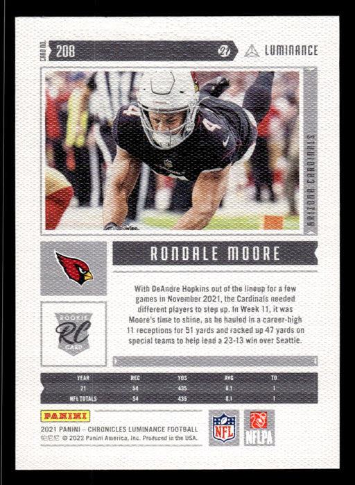 Rondale Moore 2021 Panini Chronicles Football Luminance Pink Back of Card