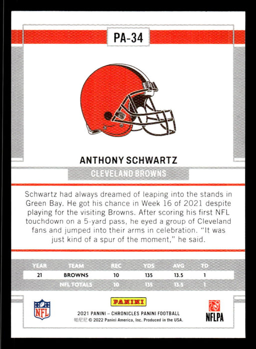 Anthony Schwartz 2021 Panini Chronicles Football Panini Back of Card