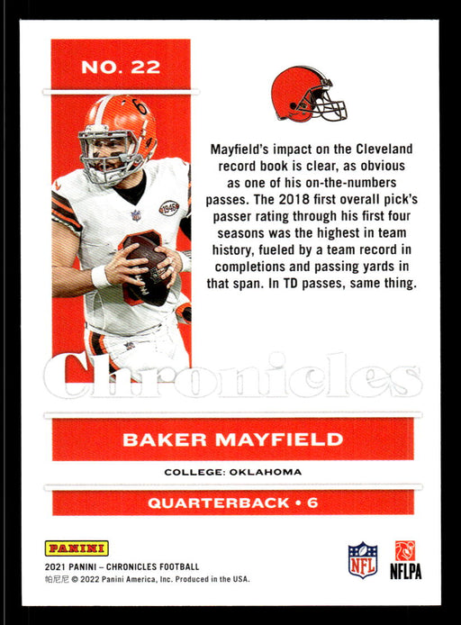 Baker Mayfield 2021 Panini Chronicles Football Chronicles Back of Card