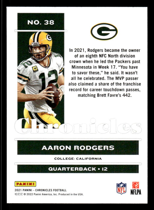 Aaron Rodgers 2021 Panini Chronicles Football Chronicles Back of Card