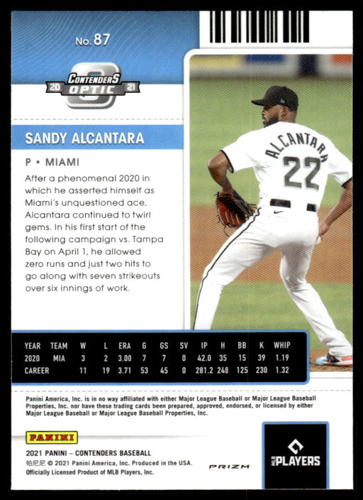 Sandy Alcantara 2021 Panini Contenders Baseball Red Wave Prizm Back of Card