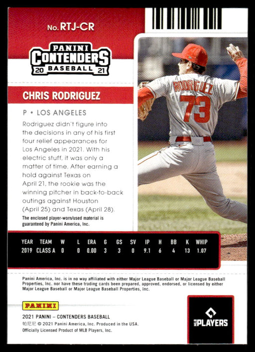Chris Rodriguez 2021 Panini Contenders Baseball Rookie Ticket Jersey Back of Card