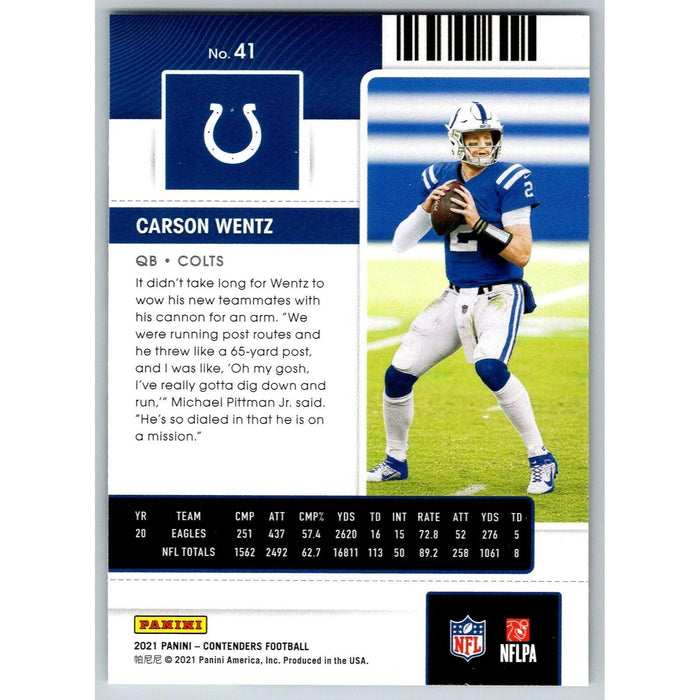 2021 Panini Contenders NFL Carson Wentz Indianapolis Colts #41 - Collectible Craze America