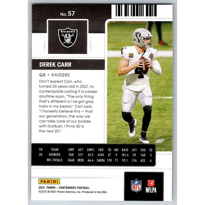 2021 Panini Contenders NFL Derek Carr Las Vegas Raiders #57 - Collectible Craze America