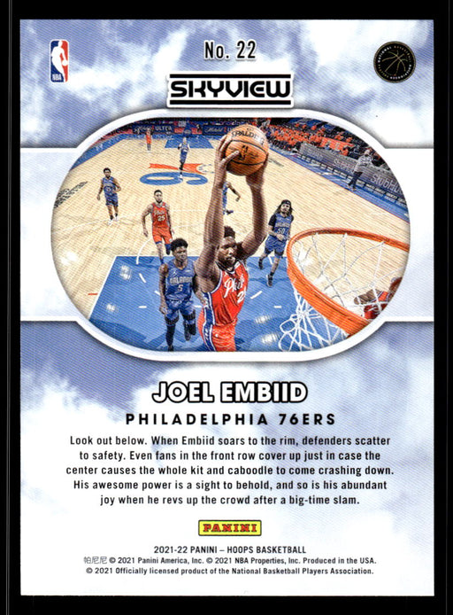 Joel Embiid 2021 Panini NBA Hoops Skyview Back of Card