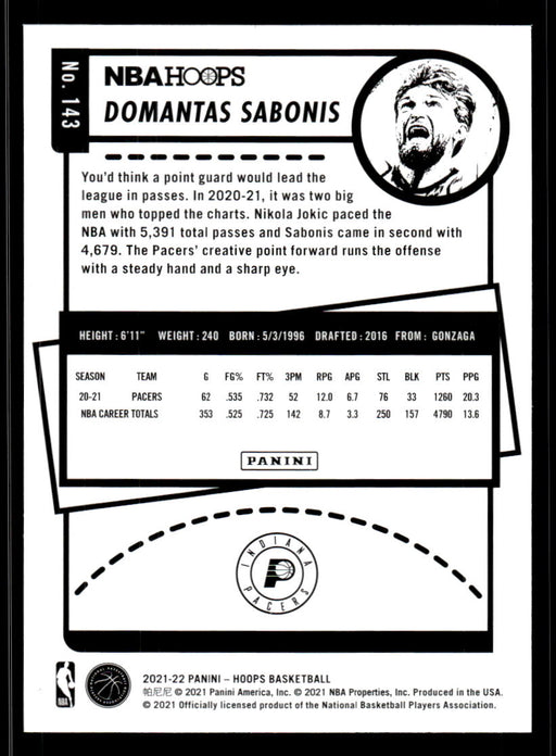 Domantas Sabonis 2021 Panini NBA Hoops Blue Back of Card
