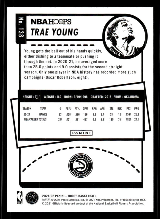 Trae Young 2021 Panini NBA Hoops Purple Back of Card