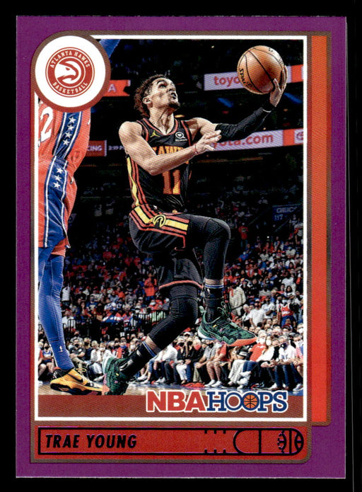 Trae Young 2021 Panini NBA Hoops Purple Front of Card