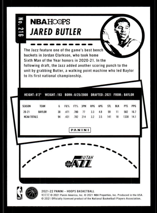 Jared Butler 2021 Panini NBA Hoops Purple Back of Card