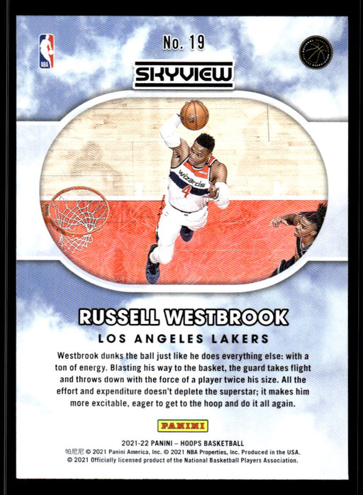 Russell Westbrook 2021 Panini NBA Hoops Holo Skyview Back of Card