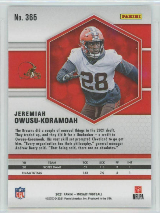 2021 Panini Mosaic #365 Jeremiah Owusu-Koramoah RC Cleveland Browns - Collectible Craze America