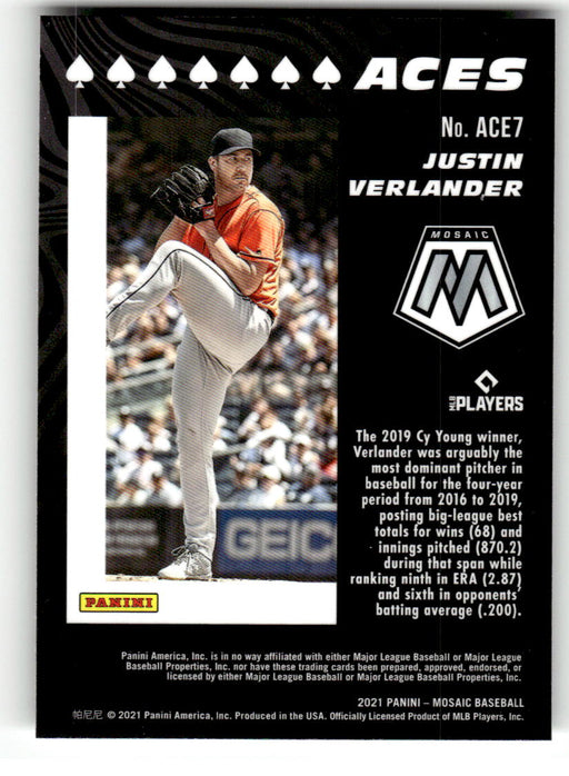 Justin Verlander 2021 Panini Mosaic Baseball Aces Back of Card
