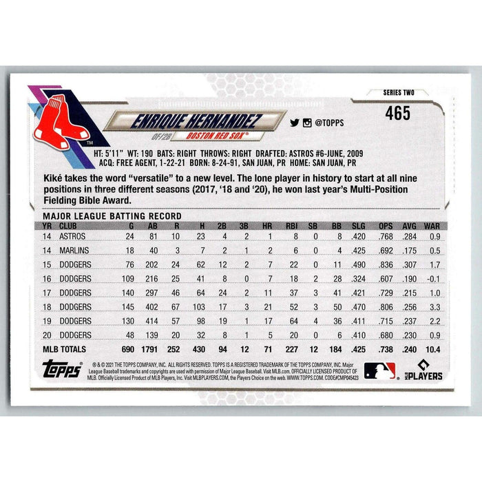 2021 Topps Baseball Complete Set Enrique Hernandez Boston Red Sox #465 - Collectible Craze America