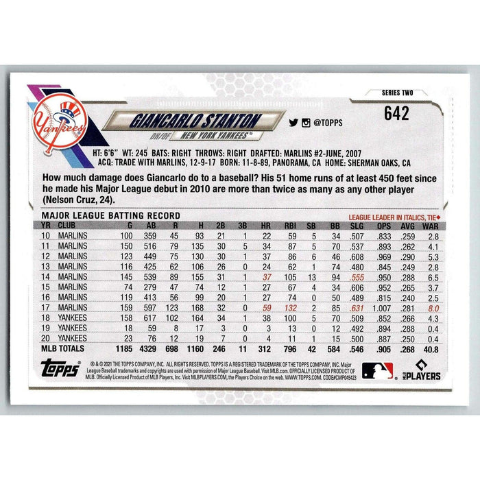 2021 Topps Baseball Complete Set Giancarlo Stanton New York Yankees #642 - Collectible Craze America