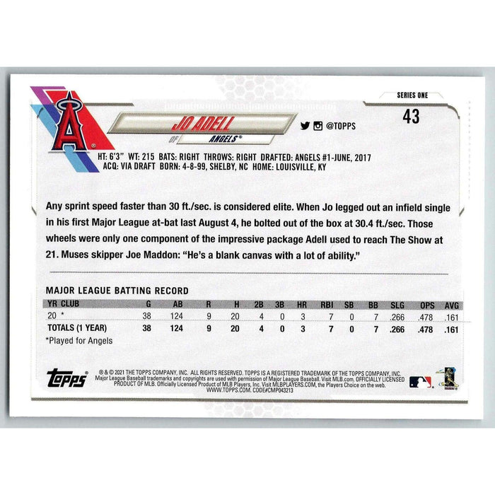 2021 Topps Baseball Complete Set Jo Adell RC Los Angeles Angels #43 - Collectible Craze America