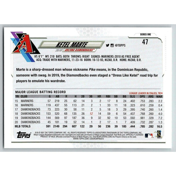 2021 Topps Baseball Complete Set Ketel Marte Arizona Diamondbacks #47 - Collectible Craze America