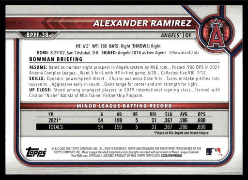Alexander Ramirez 2022 Bowman First Edition Base Back of Card