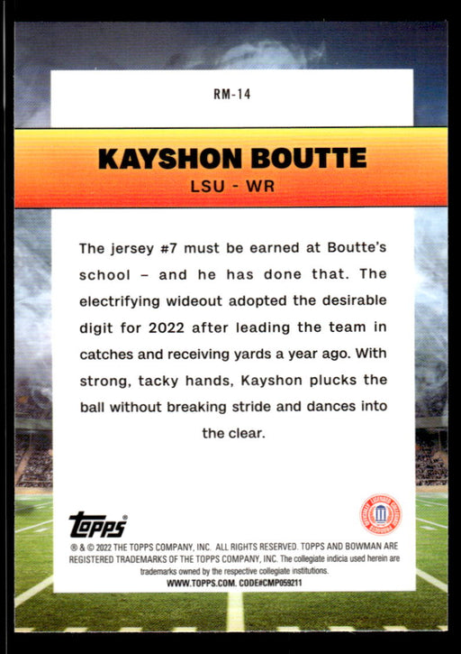 Kayshon Boutte 2022 Bowman U Football Base Back of Card