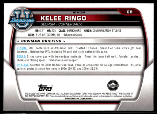 Kelee Ringo 2022 Bowman U Football Silver Refractor Back of Card