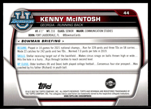 Kenny McIntosh 2022 Bowman U Football Pink Refractor Back of Card