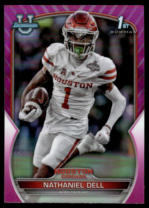 Nathaniel Dell 2022 Bowman U Football Pink Refractor Front of Card