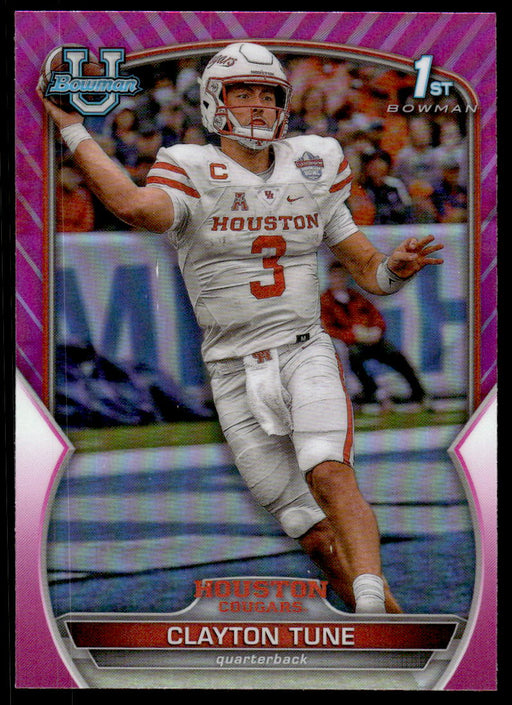 Clayton Tune 2022 Bowman U Football Pink Refractor Front of Card