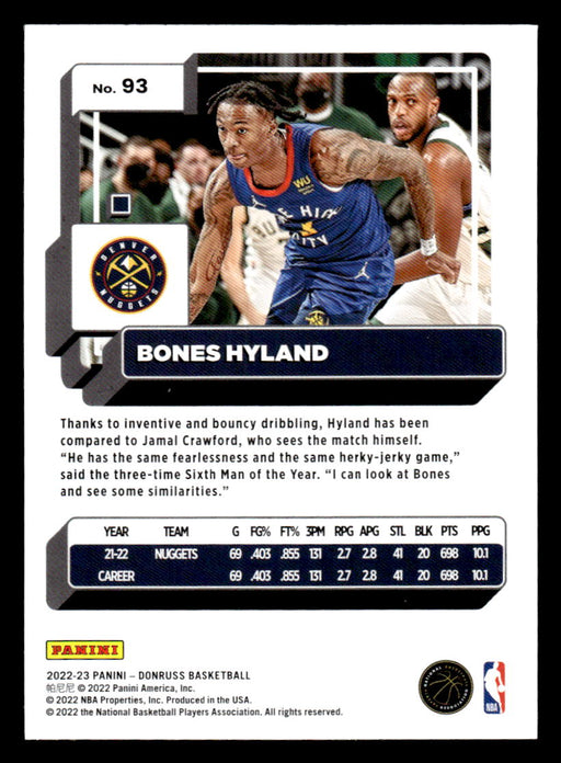 Bones Hyland 2022-23 Panini Donruss Basketball Green Holo Laser Back of Card