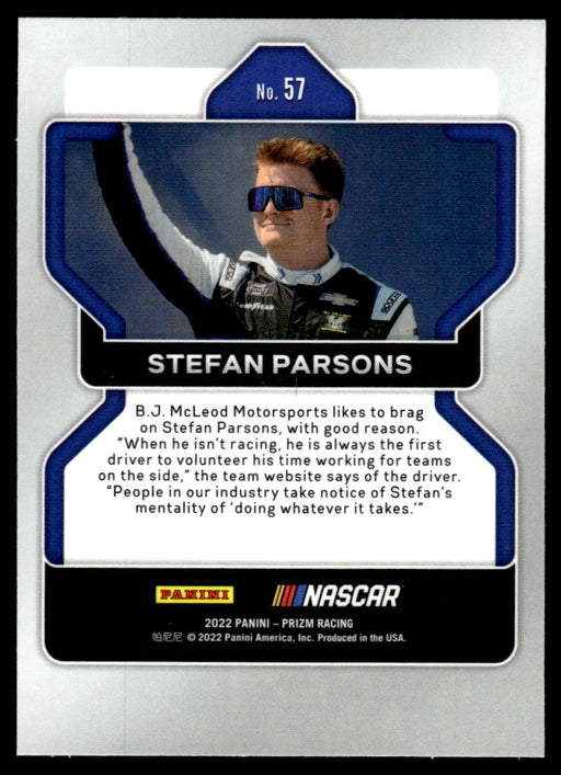 Stefan Parsons 2022 Panini Prizm Racing Base Back of Card