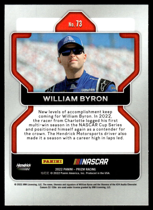 William Byron 2022 Panini Prizm Racing Base Back of Card