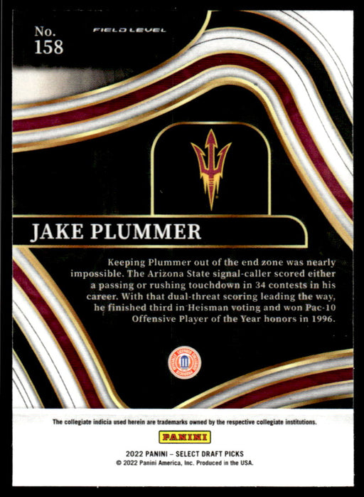 Jake Plummer 2022 Panini Select Draft Picks Retail Base Back of Card