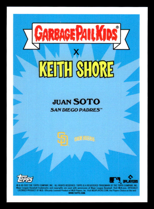 Juan-Eyed SOTO 2022 Topps MLB x GPK Series 1 Keith Shore Base Back of Card