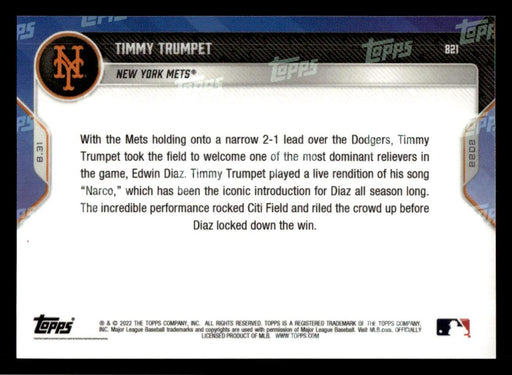 Timmy Trumpet 2022 Topps Now Base Back of Card